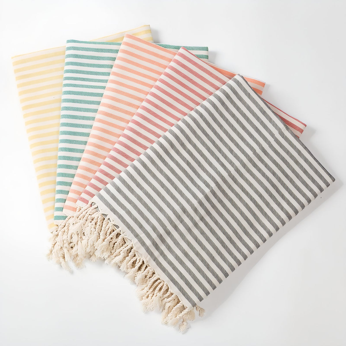 Fouta de Plage Coton cinq articles alignés - Vert - Jaune Vif - Bleu - Jaune Clair - Bleu Marine - Orange - Noir - Rouge