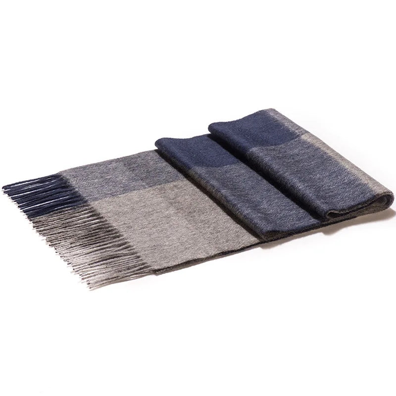 Echarpe Laine à Carreaux Homme - Gris et Marine - 180*30cm