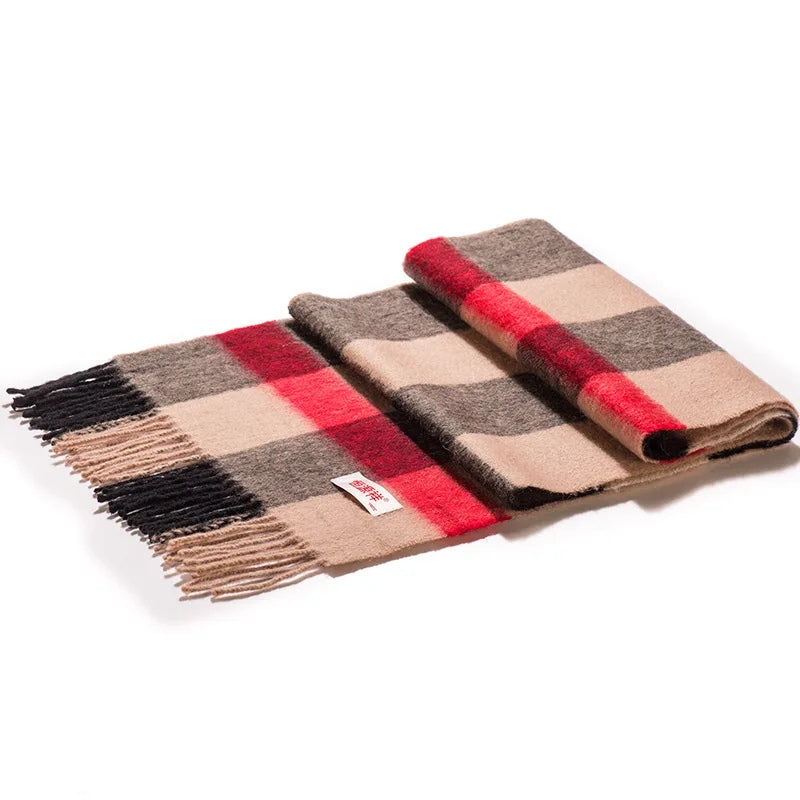 Echarpe Laine à Carreaux Homme - Beige et Rouge - 180*30cm