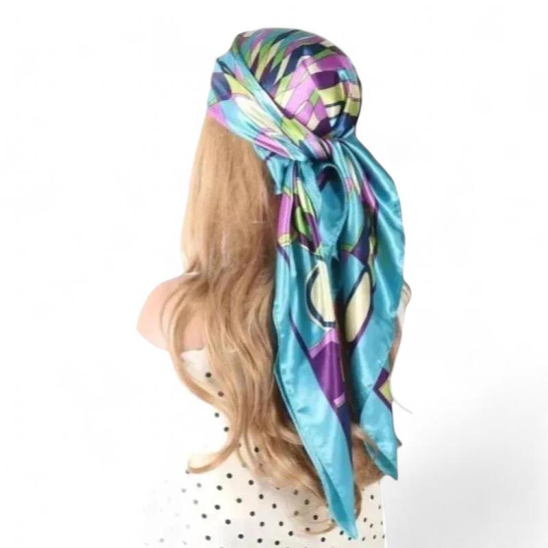 Foulard pour Cheveux Carré Turquoise et Violet 90*90cm