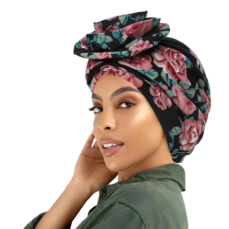 Foulard Turban Rose et Noir 