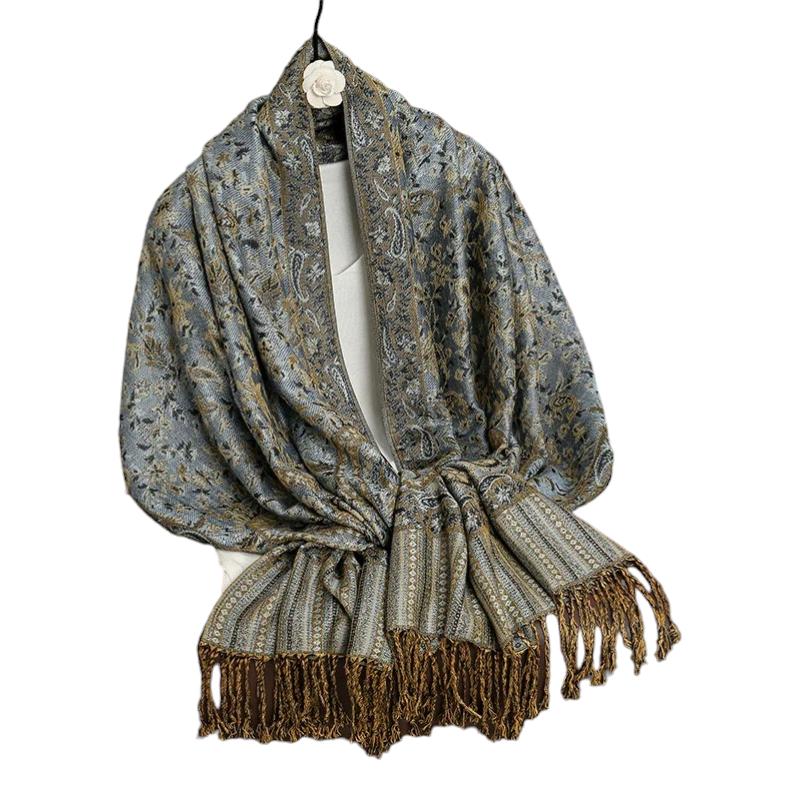 Foulard Indien Femme Bleu Acier et Or 