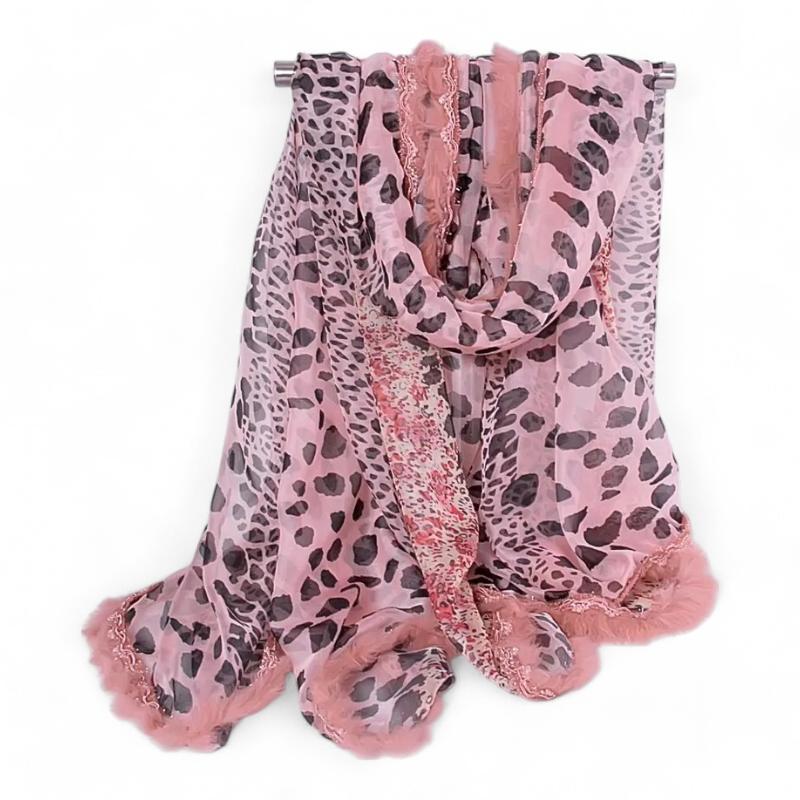 Foulard Imprimé Léopard Rose et Noir 150*120cm