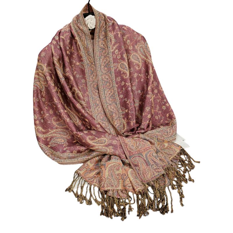 Foulard Motif Ethnique Violet et Or 70x190cm