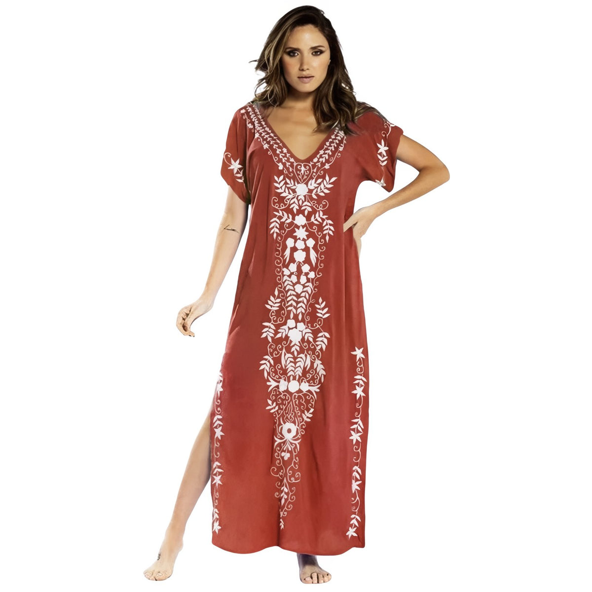 Robe de Plage Fendue Style Ethnique - Rouge - Unique