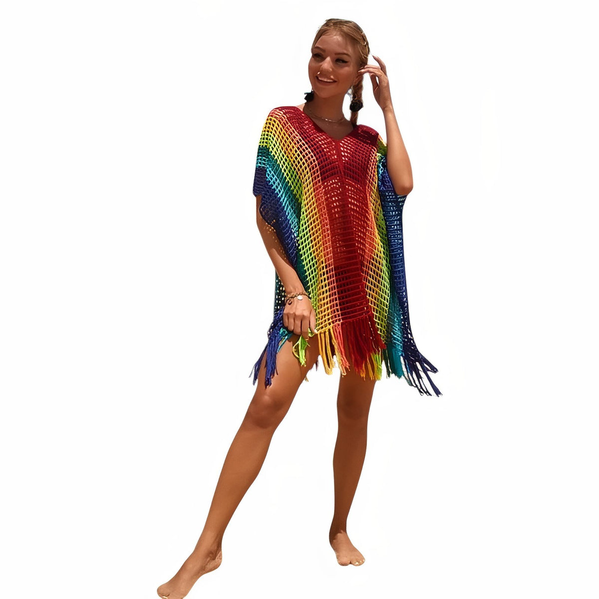 Robe de Plage Courte en Crochet Multicolore - Multicouleurs - Unique