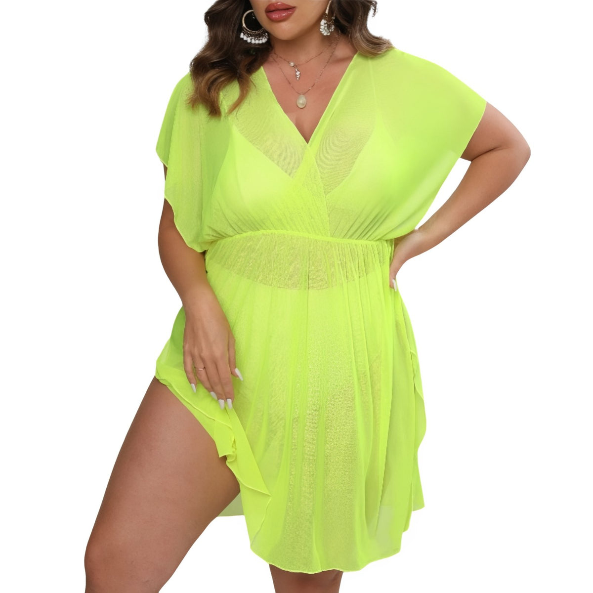 Robe Tunique de Plage Grande Taille - Jaune