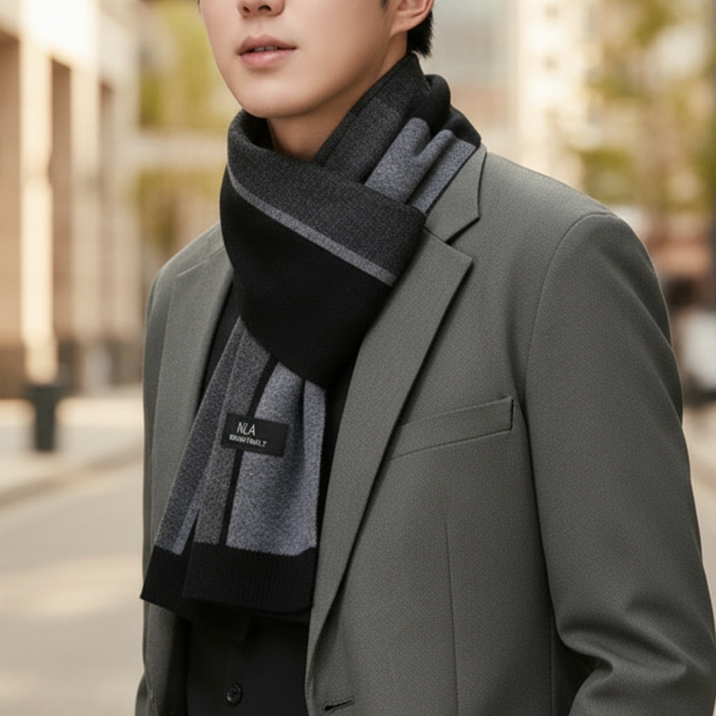 Echarpe pour Costume Homme portée avec costume - Gris et Noir - Gris Clair et Gris Foncé - Gris Foncé et Noir - Noir et Nuances de Gris Clair - Gris Charbon et Noir - Beige et Bleu Marine - Gris Foncé et Gris Clair - Gris Foncé et Beige - Noir et Blanc - Noir et Nuances de Gris - Beige et Gris Foncé - Gris et Anthracite - Beige et Anthracite - Gris Sombre et Noir - Gris Sombre et Gris Clair - Beige et Charbon