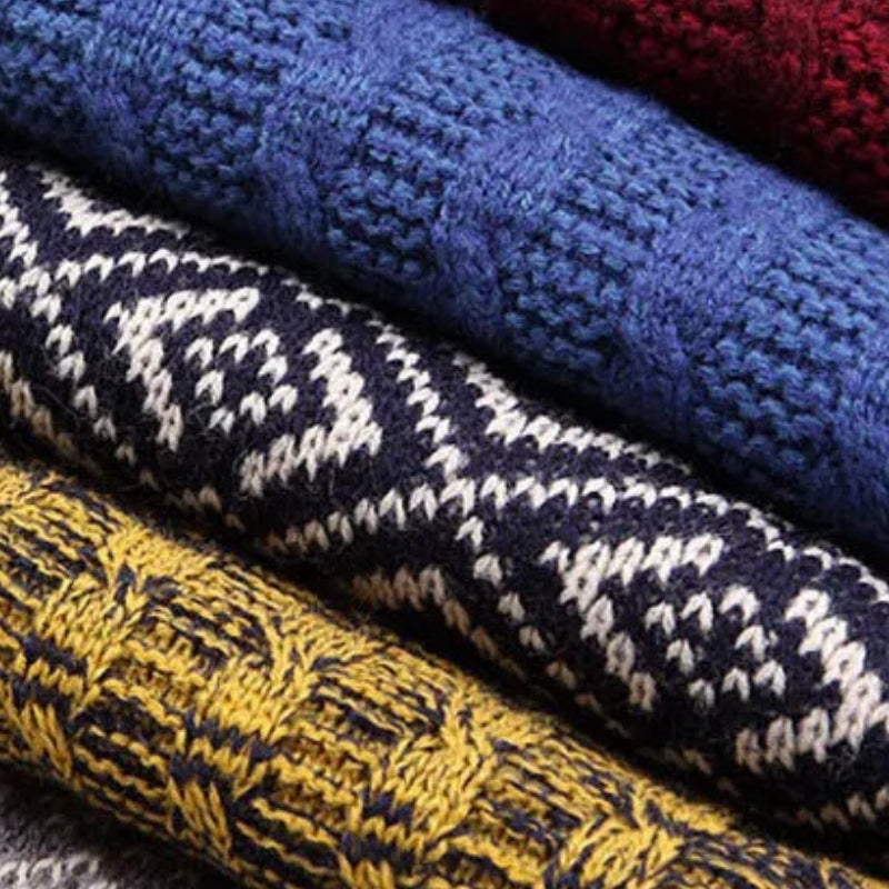 Echarpe Homme Motif Jacquard quatre écharpes empilées - Bordeaux et Charbon - Bleu et Bordeaux - Marron et Jaune - Bleu et Gris - Bleu Marine et Rose Poudré