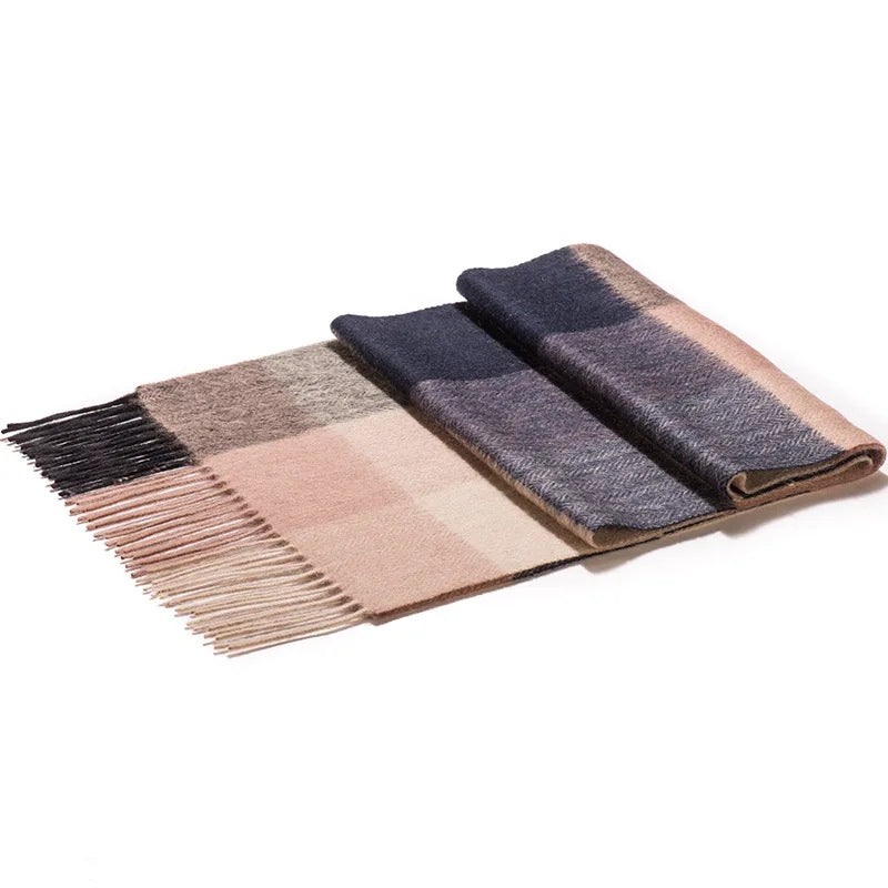 Echarpe Laine à Carreaux Homme - Beige et Marine - 180*30cm