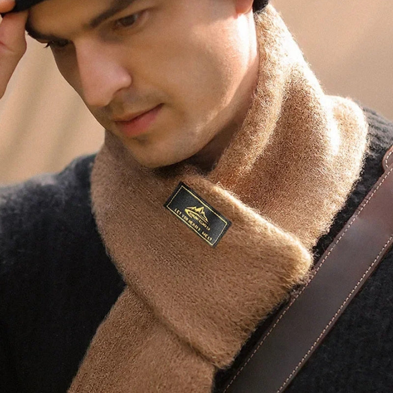 Echarpe Homme Duveteuse portée autour du cou - Beige Sable - Noir Charbon - Gris Foncé