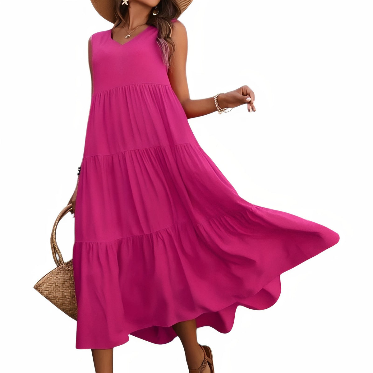 Robe de Plage à Volant - Rose