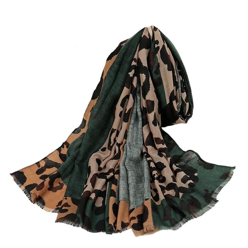 Foulard Léopard Femme Vert Foncé et Beige 90x180cm
