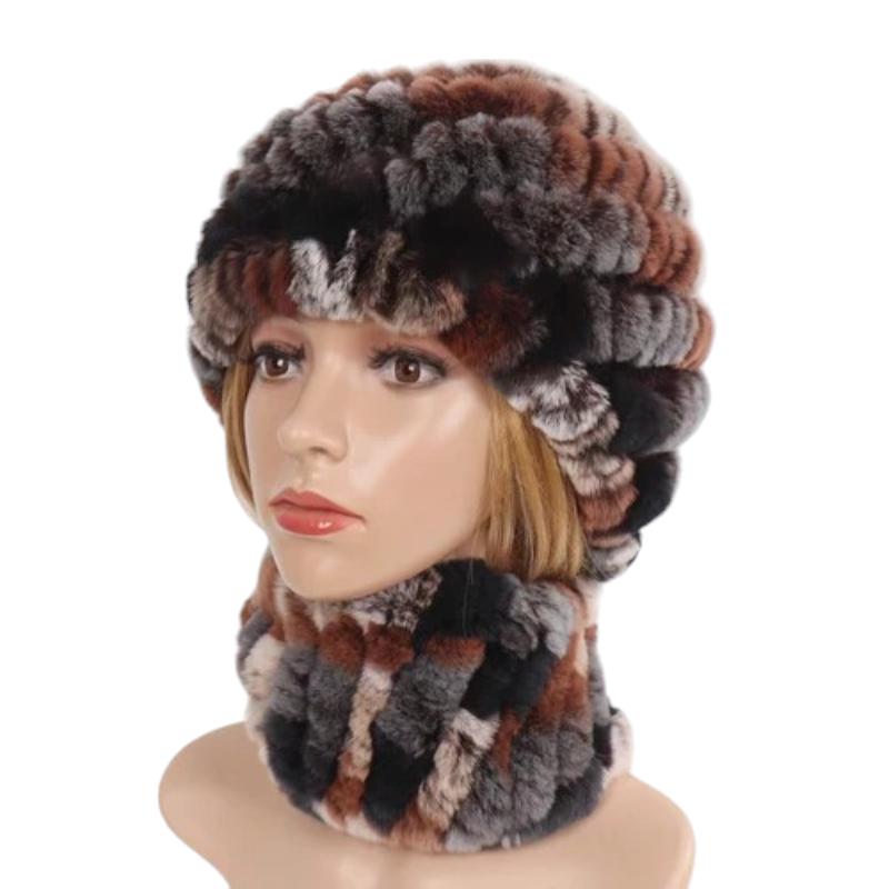 Parure Snood et Bonnet Femme Brun et Gris 