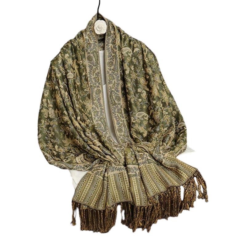Foulard Indien Femme Vert Olive et Jaune Pâle 