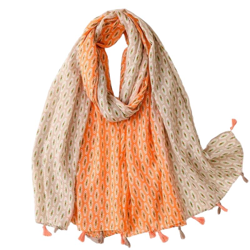 Chèche Pompon Orange et Beige 180*90cm