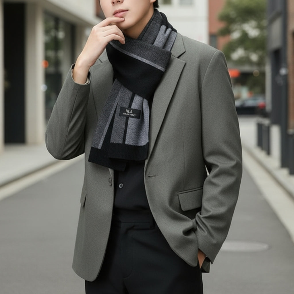 Echarpe pour Costume Homme portée avec costume - Gris et Noir - Gris Clair et Gris Foncé - Gris Foncé et Noir - Noir et Nuances de Gris Clair - Gris Charbon et Noir - Beige et Bleu Marine - Gris Foncé et Gris Clair - Gris Foncé et Beige - Noir et Blanc - Noir et Nuances de Gris - Beige et Gris Foncé - Gris et Anthracite - Beige et Anthracite - Gris Sombre et Noir - Gris Sombre et Gris Clair - Beige et Charbon