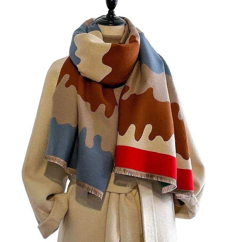 Grande Echarpe Plaid Femme Marron et Bleu Ciel 65*185cm