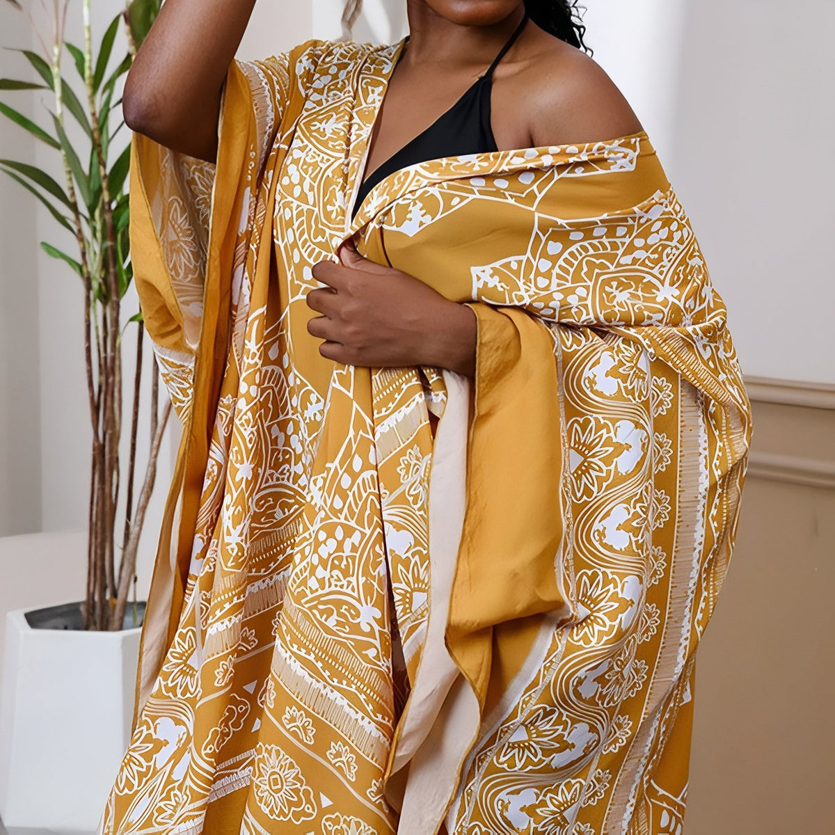 Kimono Court Vintage Ethnique portée sur l'épaule - Jaune - Vert - Rouge - Noir - Bleu