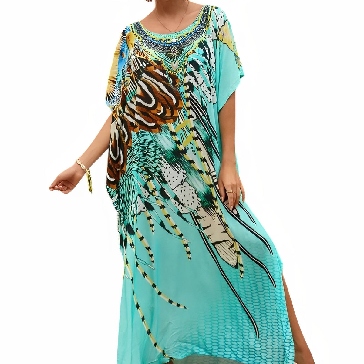 Robe Caftan Africain Imprimé Coloré - Turquoise - Unique