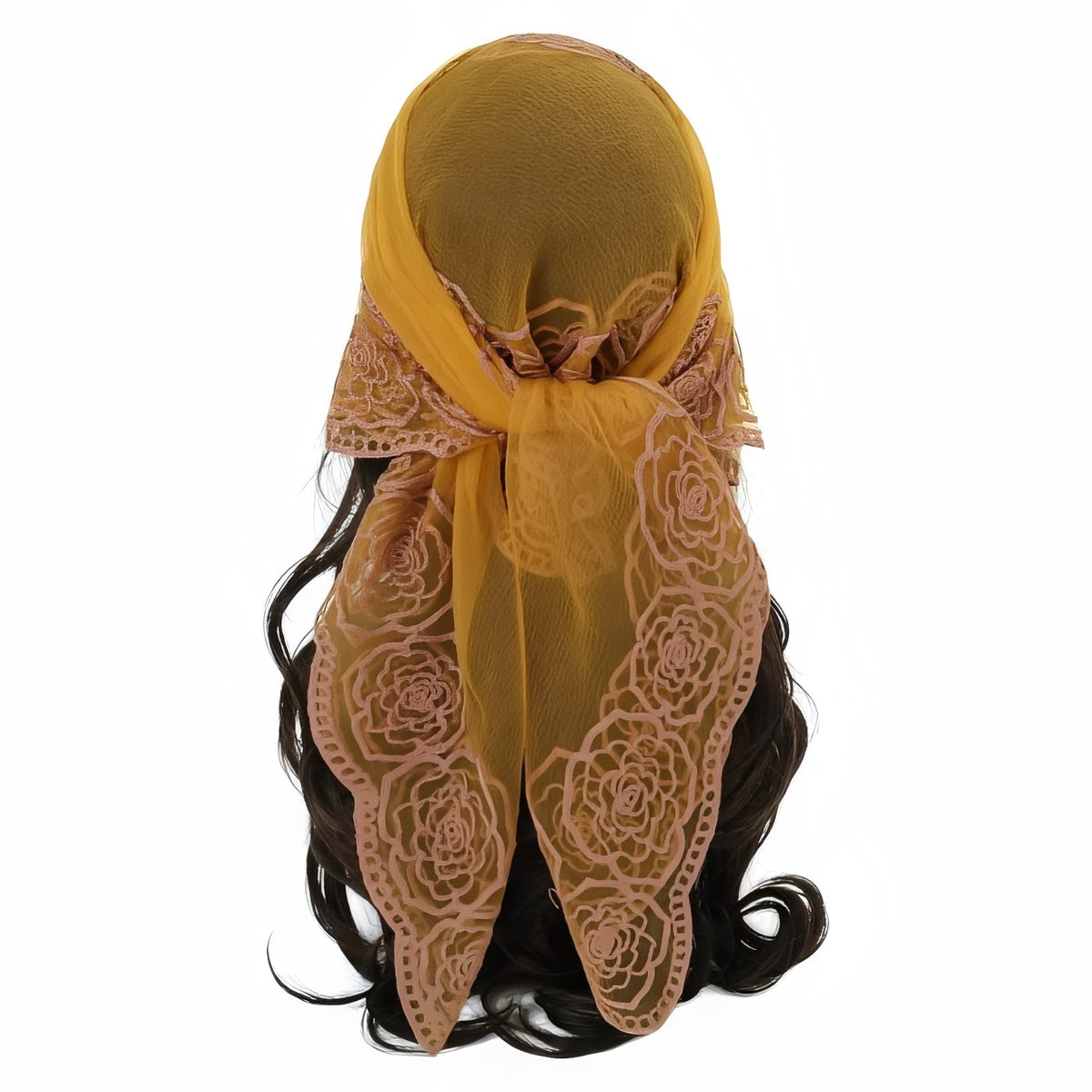 Foulard Cheveux Dentelle - Jaune Moutarde - 80*80cm