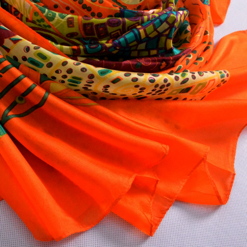 Foulard en Soie Orange Vert et Orange 180*110cm