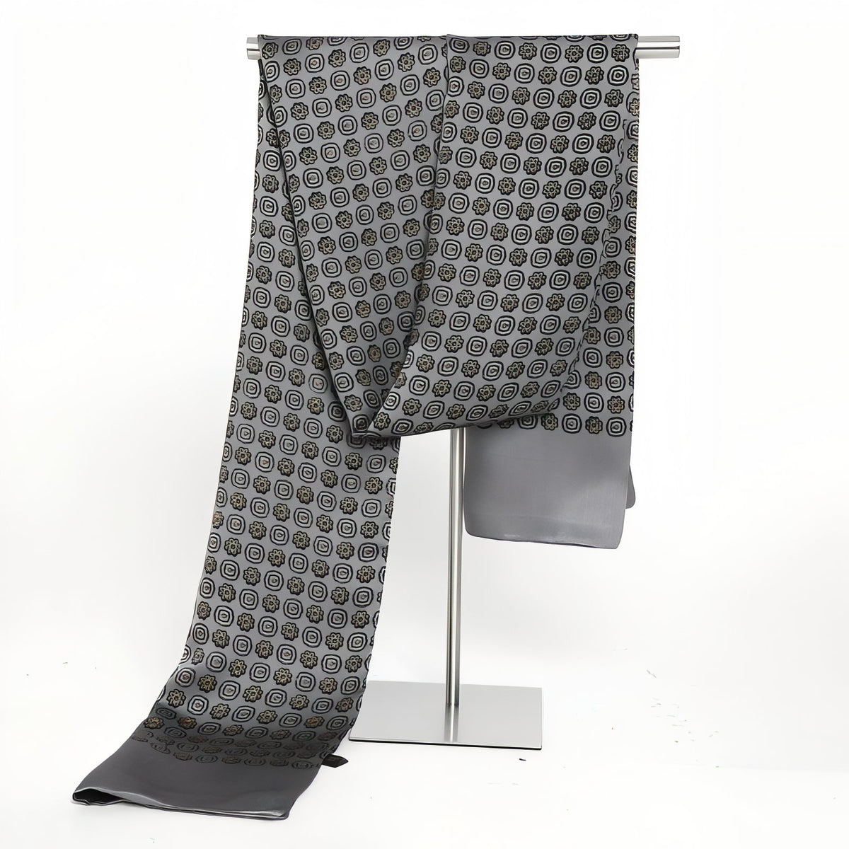 Echarpe Soie Vintage Homme - Gris et Noir