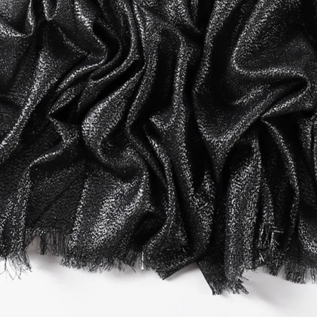 Echarpe Noire Paillette texture plissée - Noir Ébène