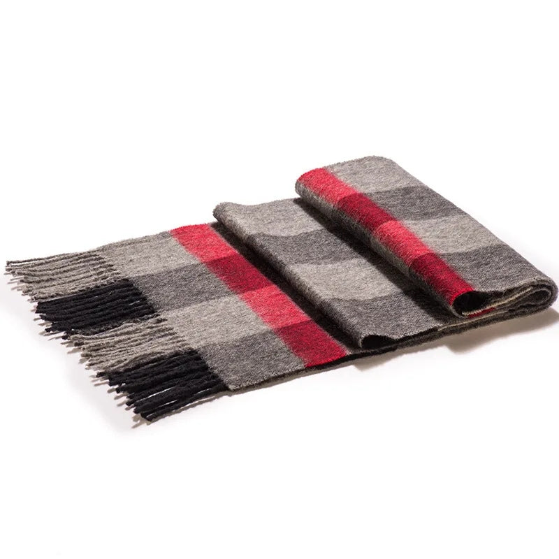 Echarpe Laine à Carreaux Homme - Gris et Rouge - 180*30cm