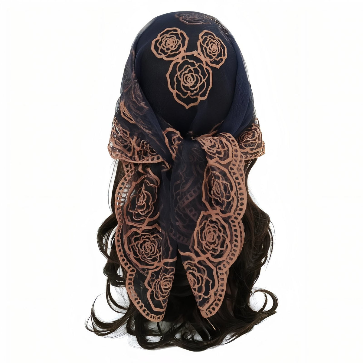 Foulard Cheveux Dentelle - Bleu Marine et Cuivre - 80*80cm