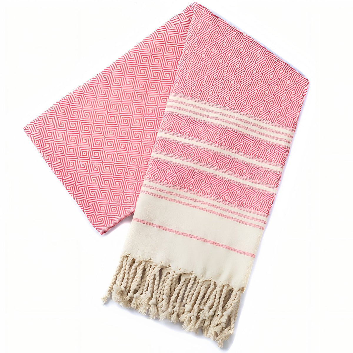 Fouta de Plage Rayures Asymétriques et Franges - Rose - 180*100cm