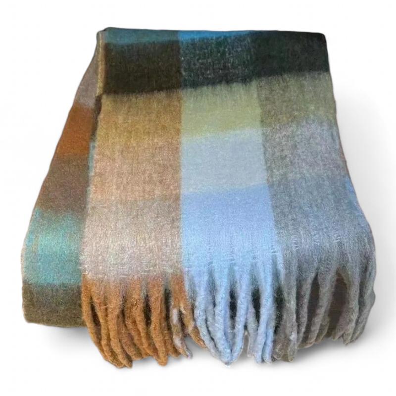 Grande Echarpe Femme Marron et Bleu Pâle 220*38cm