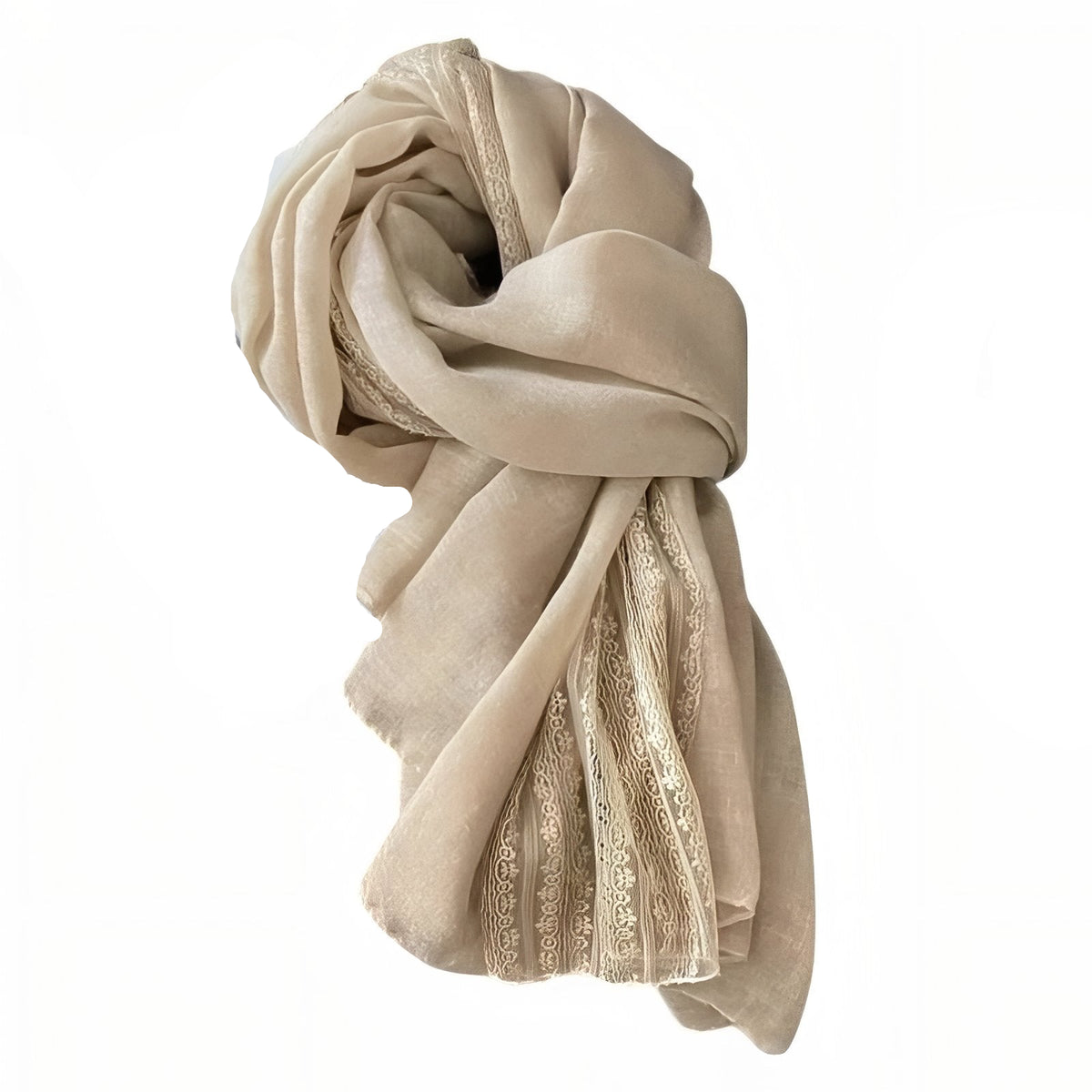 Chèche avec Dentelle - Beige - 180*90cm