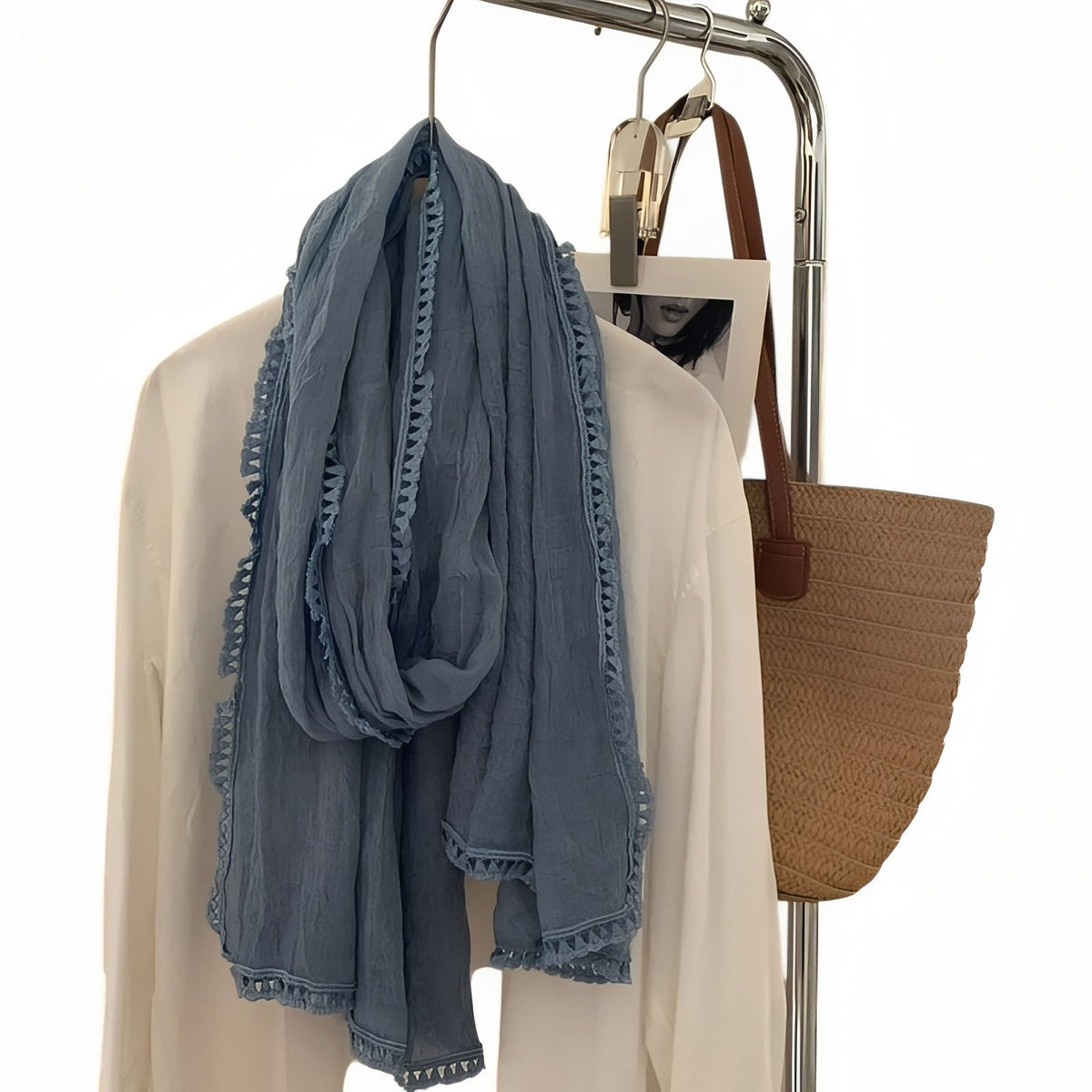 Foulard Effet Froissé - Bleu Pâle - 90*190cm