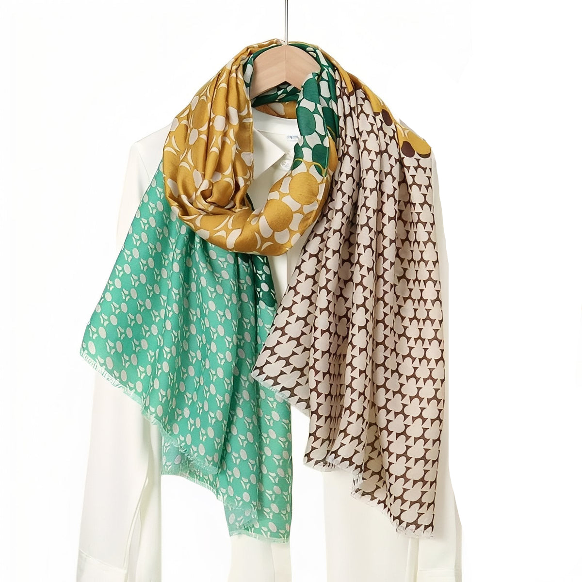 Chèche Couleurs Patchwork - Vert Émeraude et Jaune Moutarde - 180*90cm