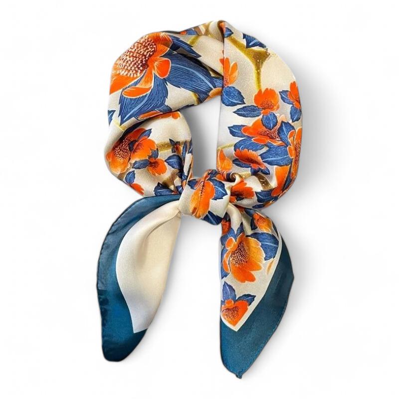 Petit Foulard Carré Couleur Bleu et Orange 70*70cm