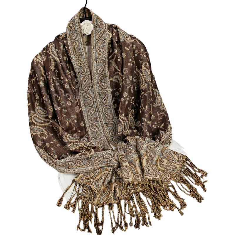 Foulard Motif Ethnique Marron et Doré 70x190cm