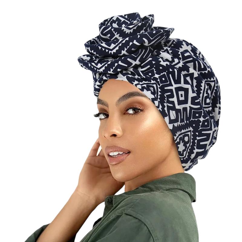 Foulard Turban Bleu Marine et Blanc 
