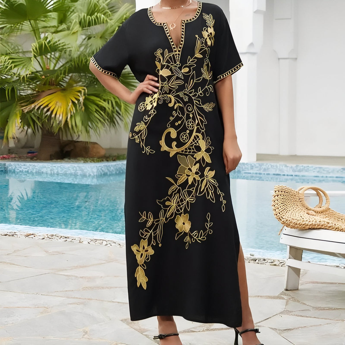 Paréo Caftan pour femme Style Oriental - Noir et Doré 6 - Unique