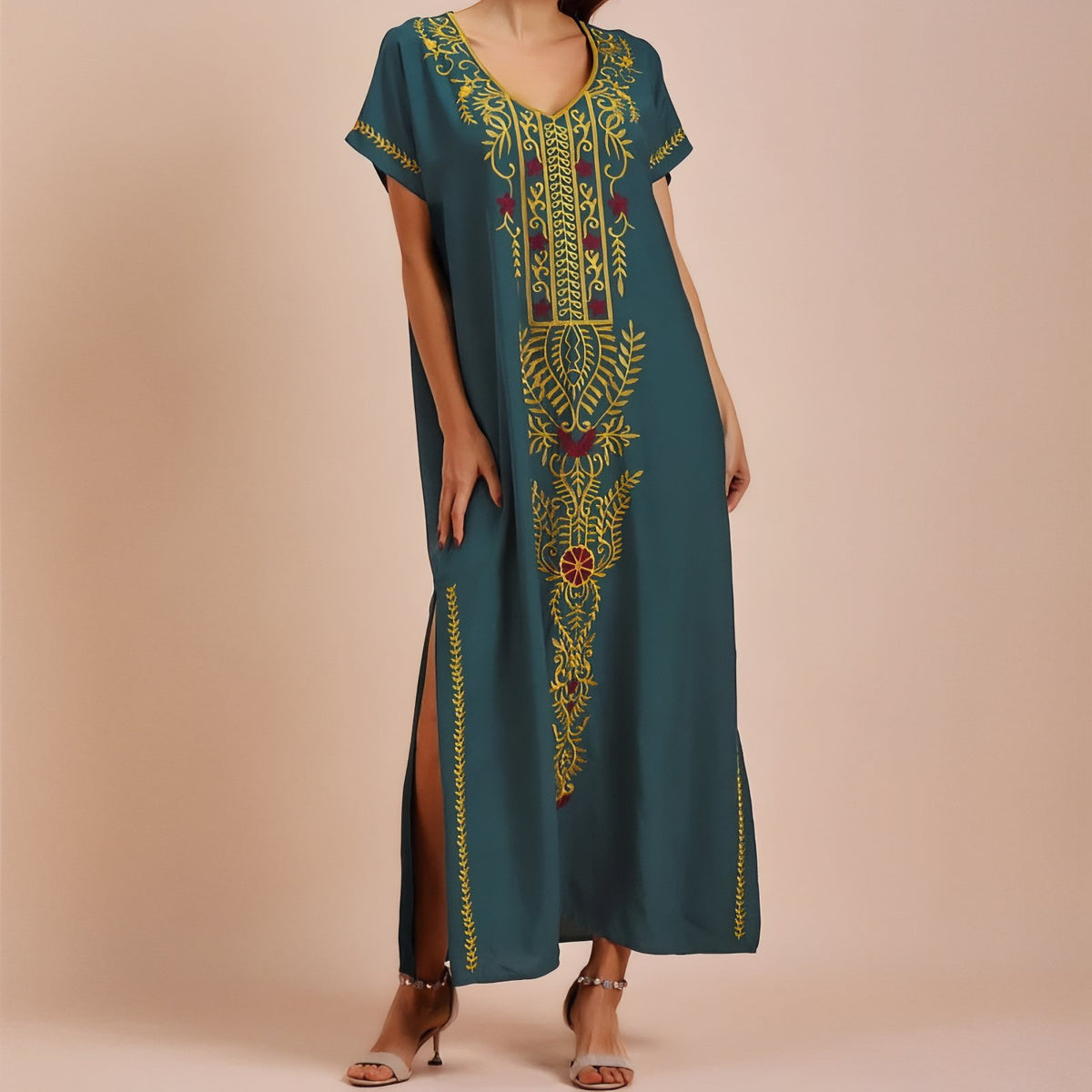 Robe de Plage Fendue Style Ethnique - Vert Foncé - Unique
