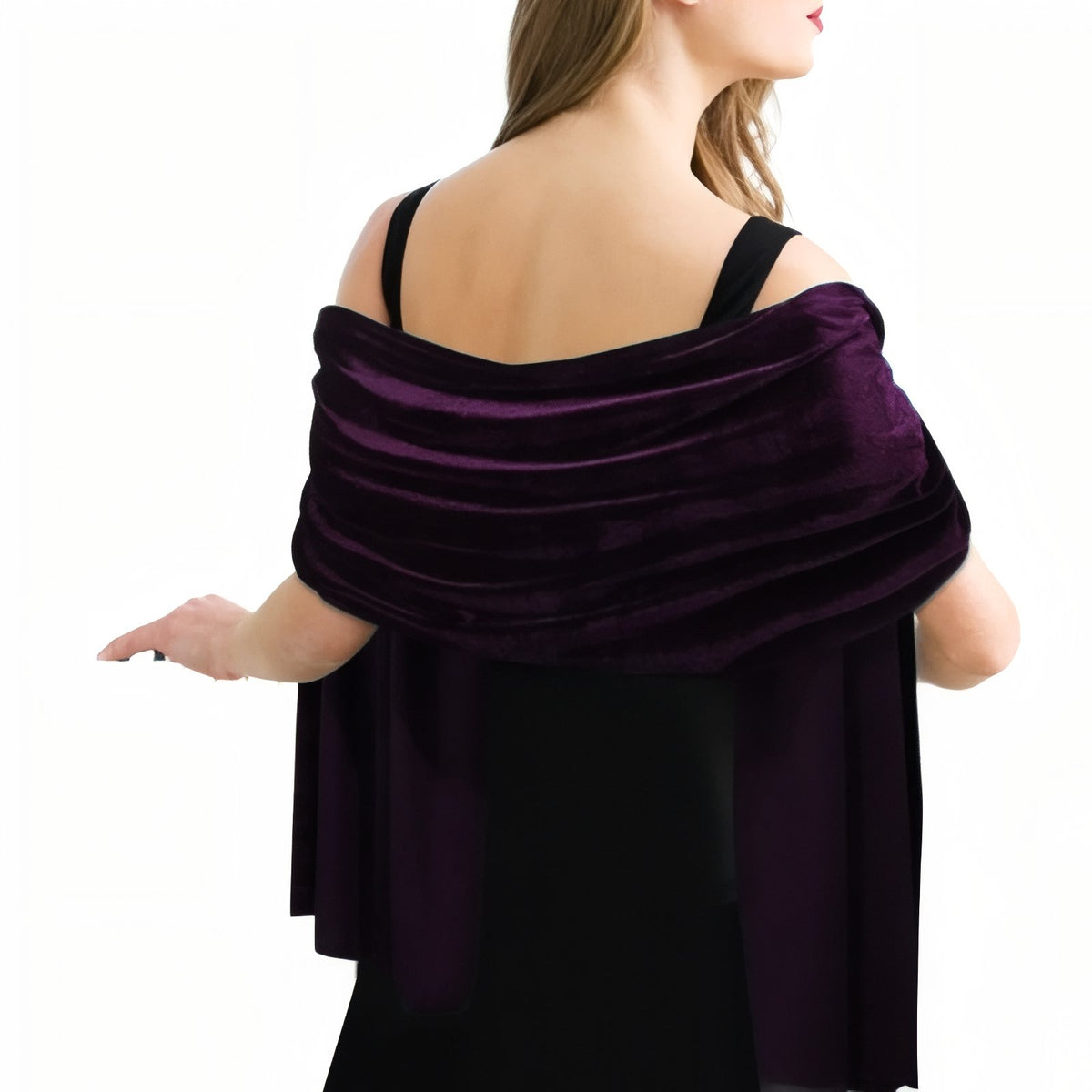 Châle Etole Chic Velours portée sur les épaules - Violet - Bordeaux - Rouge Foncé - Vert Émeraude - Bleu Marine - Noir