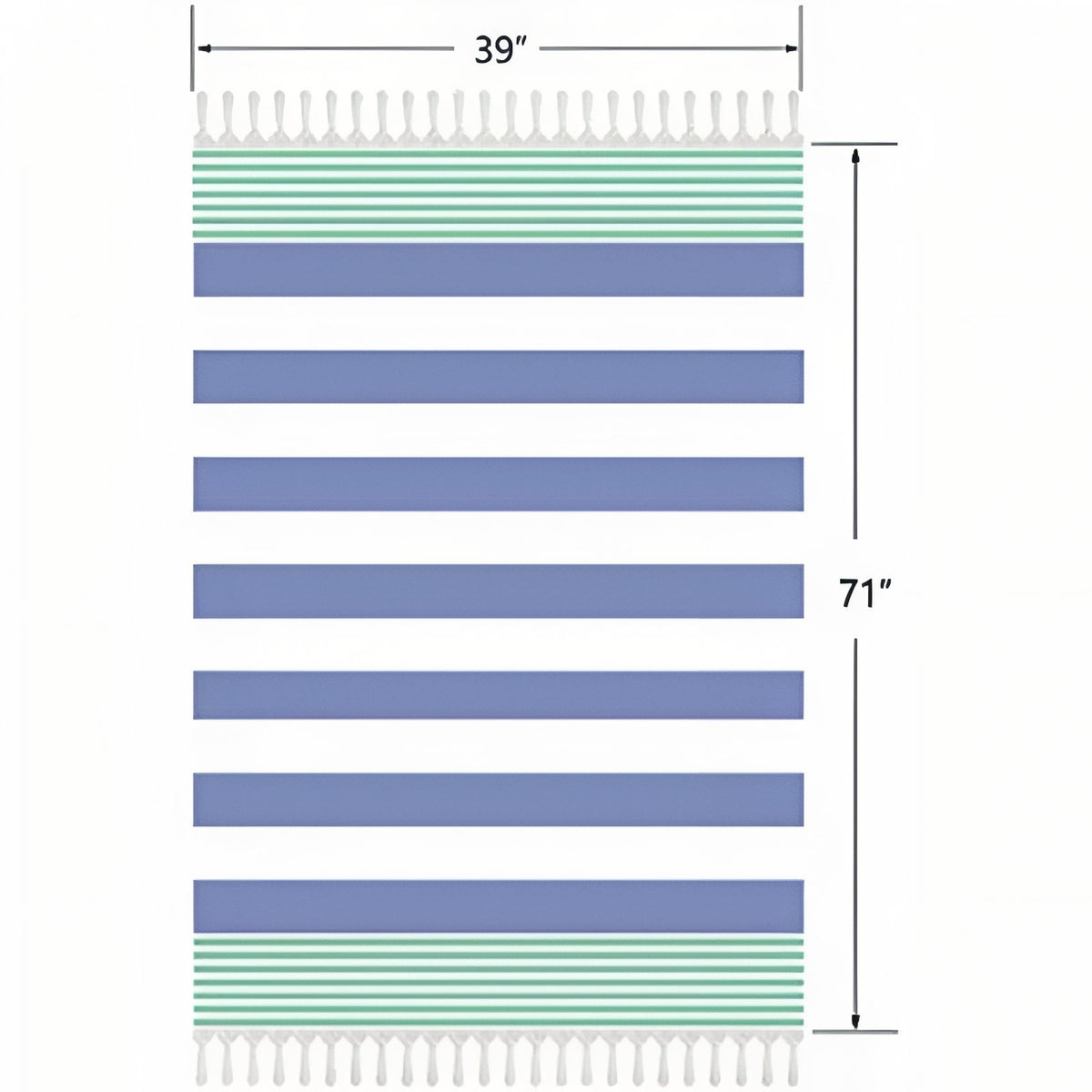 Fouta de Plage Rayé Tricolore à Franges guide des dimensions - Bleu - Jaune - Rose