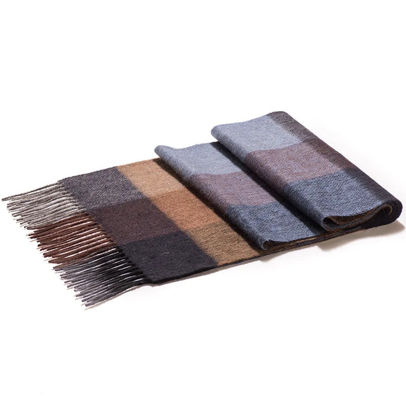 Echarpe Laine à Carreaux Homme - Gris et Brun - 180*30cm