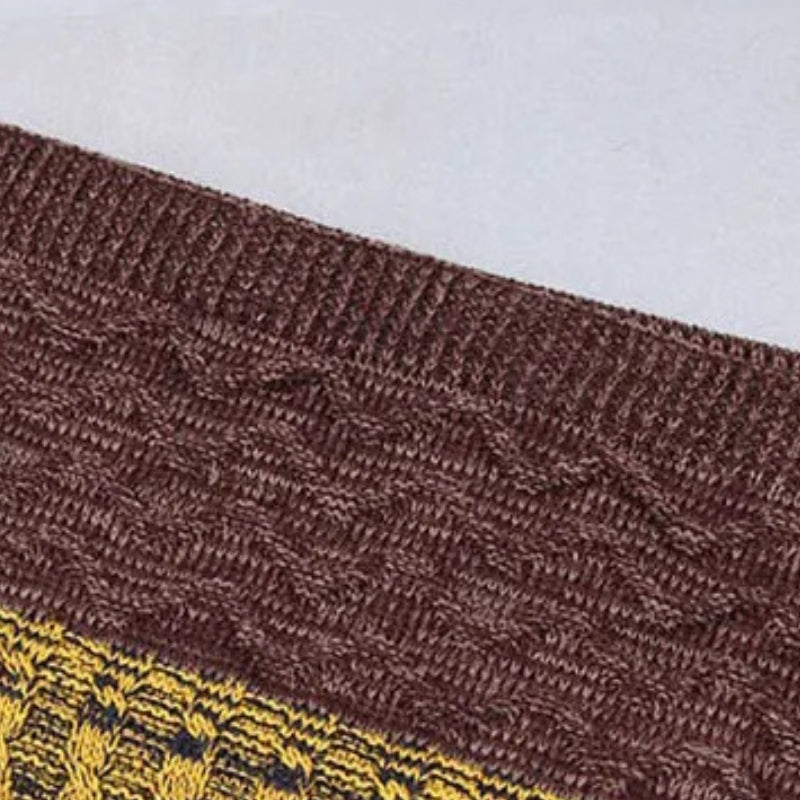 Echarpe Homme Motif Jacquard gros plan motif tricoté - Bordeaux et Charbon - Bleu et Bordeaux - Marron et Jaune - Bleu et Gris - Bleu Marine et Rose Poudré
