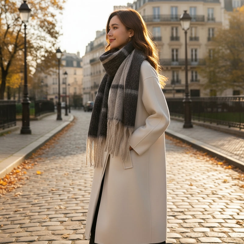 Grosse Echarpe Femme Douce portée à la main - Gris - Rouge - Bleu - Kaki - Marron
