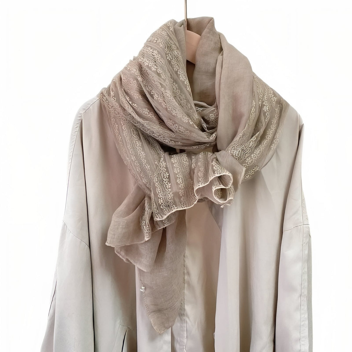 Chèche avec Dentelle - Taupe - 180*90cm