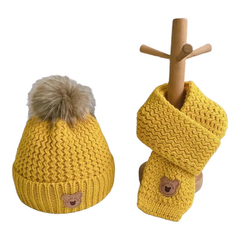 Bonnet et Echarpe Enfant Garçon Jaune Moutarde 6-36 mois / 45-53 cm