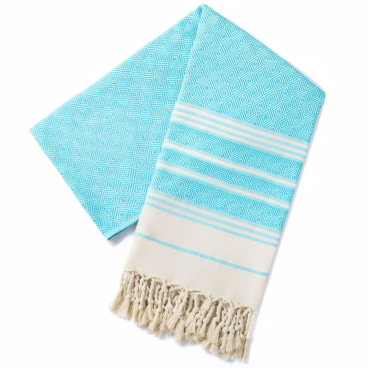 Fouta de Plage Rayures Asymétriques et Franges - Bleu - 180*100cm