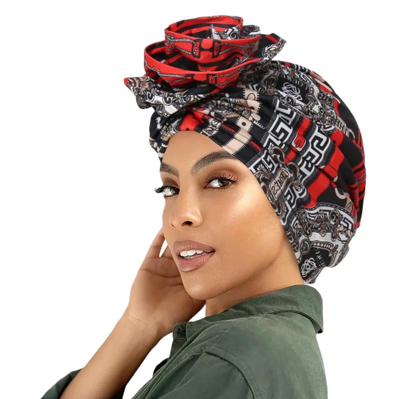 Foulard Turban Rouge et Gris 