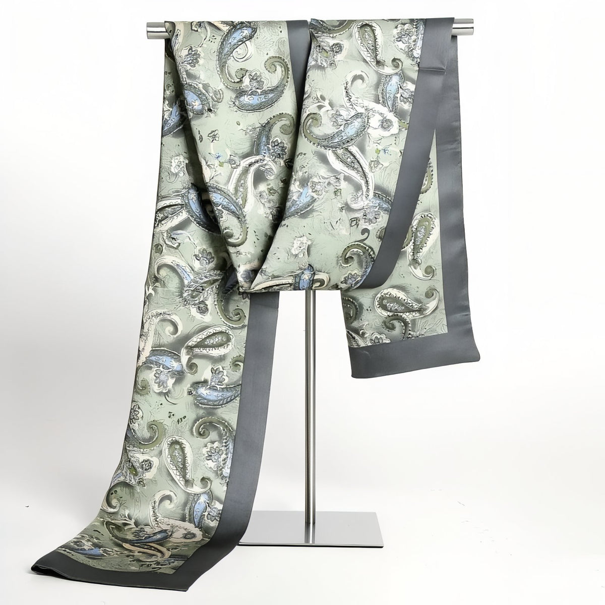 Echarpe Soie Vintage Homme - Vert Pâle et Bleu Ciel